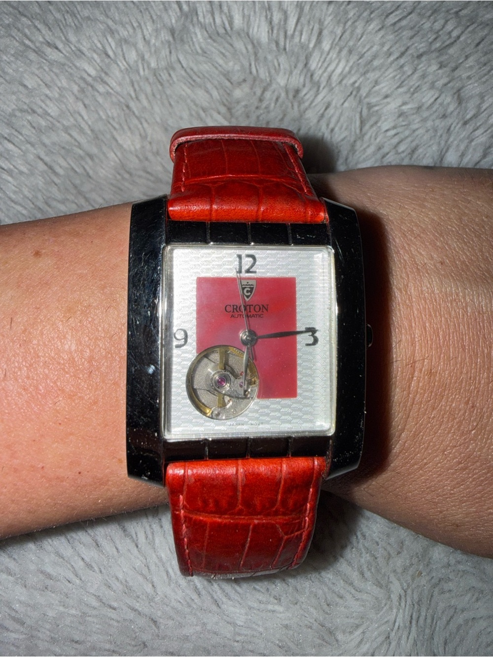Croton Men's Red Leather Strap Watch